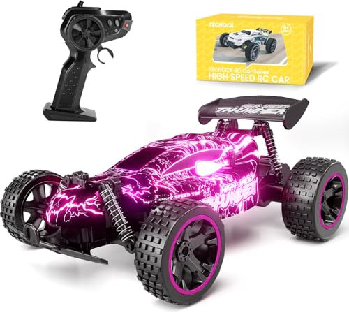 Tecnock Ferngesteuertes Auto 1:18 RC Auto mit LED-Lichtern, 2.4GHz All Terrain RC Auto mit wiederaufladbaren Batterien für 40 Min Spiel, Indoor Outdoor Spielzeug Geschenke für Jungen und Mädchen