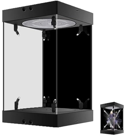 Dtyubfg Vitrine Acrylique avec Base Noire, - avec Plateau Tournant Lumières LED - Assembler la boîte à poussière de la boîte Acrylique de comptoir pour l'action Figurines Jouets, Collectibles -30 cm