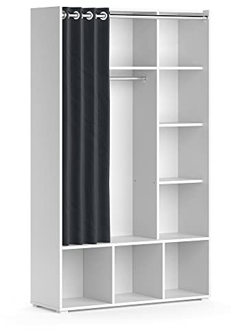 Vicco Kleiderschrank Luigi, Weiß, 105.8 x 178.1 cm mit Vorhang-Kleiderstange