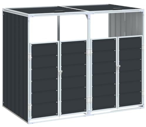 vidaXL Double Wheelie Bin Storage - Anthracite Steel, Garden Trash Cover - Holds 2 Bins, 144 x 81 x 113 cm, Weather-Resistant