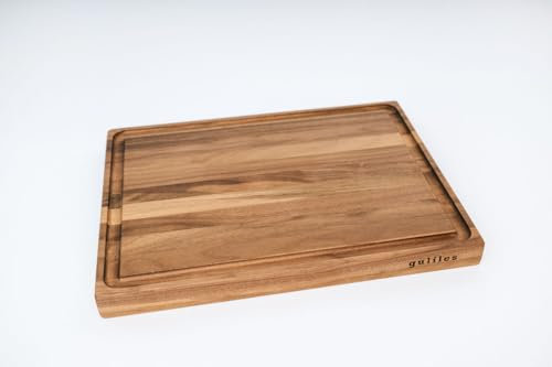 GULILES Planche à découper fabriquée à la main en bois de noyer naturel, huilé | comestible pour la préparation des aliments, de la viande, des légumes, du pain, des craquelins et du fromage (L)