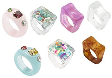 Girls Accessories 7 Stück Harz-Ring, kreativer Damenschmuck, Kuppelringe für Damen, Bonbonfarben, Fingerring, Acryl Birthday Gift