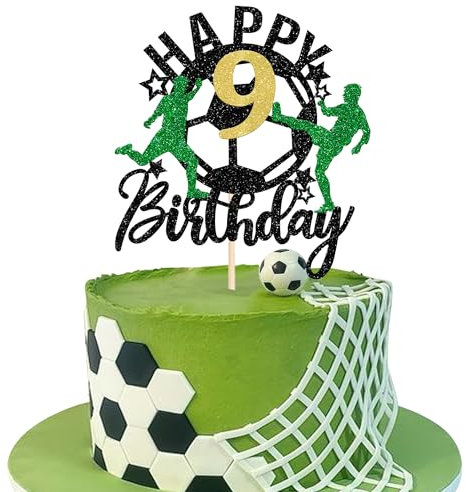 SYKYCTCY 1 Pack Happy 9th Birthday Soccer Ball Cake Topper Sport Football Cake Picks for Soccer Ball Theme Kids 9th Birthday Party Cake Decorations Supplies