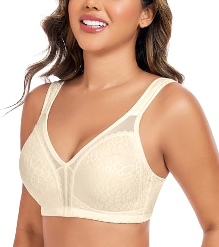 Curyon Minimizer BH Damen Ohne Bügel Große Größen [Cup A-G] Vollschalen Starker Halt Große Brüste Ungepolsterte U-Förmiger Rücken Komfort Soft Elastizität Bügellos Klassische BHS Beige 95C