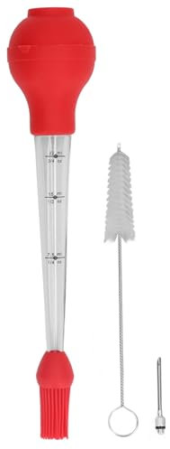 Sunicon Turkey Baster Needle, Lebensmittelqualität, hochtemperaturbeständiger Silikonöl-Injektor, Marinaden, Kugelspritze, Nadel und Pinsel für BBQ-Grill-Backen (Red)