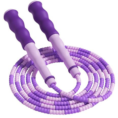 2,8 m Corde à Sauter Perlée, Jumping Rope Beaded, Réglable Corde à Sauter avec Poignée, pour Garçons, Filles, Enfants, Débutants (Violet)