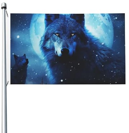 Wolfs-Flagge, 90 x 152 cm, für den Außenbereich, Banner, Urlaub, Garten, Hof, Rasen, Dekoration, für Innen- und Außenbereich, doppelseitiger Druck