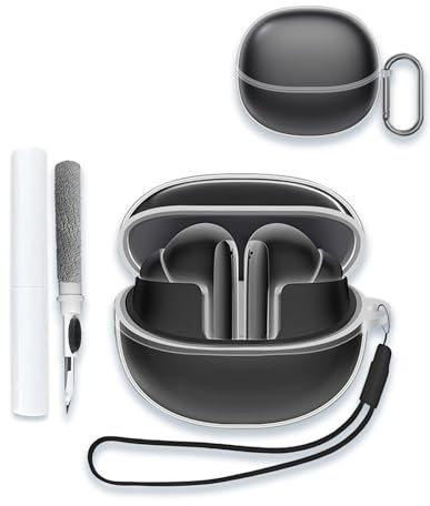 Schutzhülle für QCY MeloBuds Pro Aadptive Hybrid Active Noise Cancelling Wireless Earbuds, transparent, weiche TPU-Schutzhülle mit Schlüsselanhänger und Reinigungsset für Damen und Herren, stoßfeste