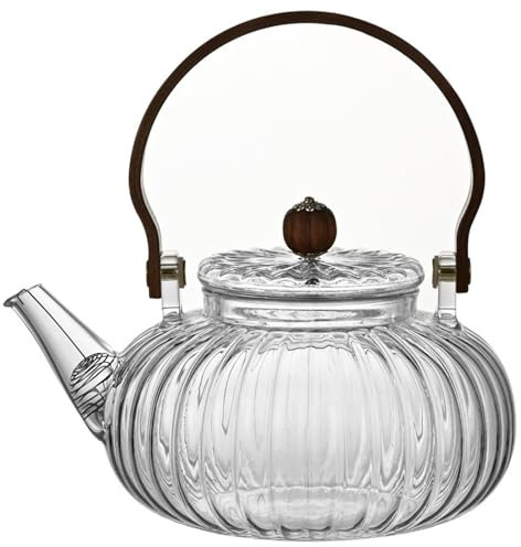 Jorzer Tetera Transparente de Vidrio Transparente 800 ml/27 oz con Filtro de Acero Inoxidable con Forma de Calabaza para té y café en Flor y Hojas Sueltas.