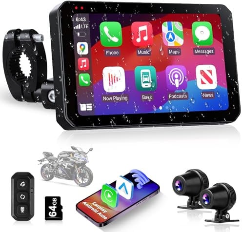 Carplay Moto GPS Moto Navegador con 2K Dashcam, Pantalla Carplay Android Auto de 5,5 Pulgadas Pantalla Motos Doble Bluetooth Impermeable IP67 Tarjeta TF 64G Siri/Google/Navi