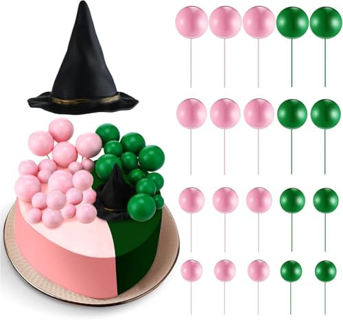 WADY Pink & Green Witch Princess Cake Toppers Set (44-Piece) - Halloween Birthday Party Decorations with Crowns, Broomsticks & Magic Wands for Theme Parties