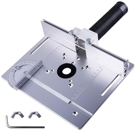 SUKITMISO Set mit 3 Frästisch Einlegeplatten, Aluminium Frästisch für Oberfräse mit Halterung Fasenmoment, Tischfräse Einlegeplatte, Router Table Insert Plate mit Gehrungslehre