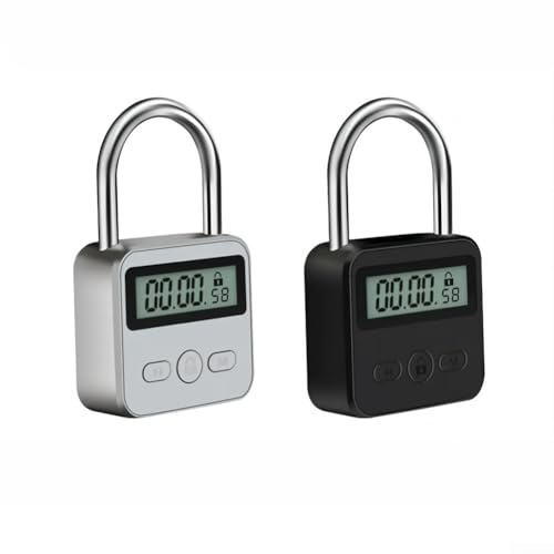 Volakebeing Lucchetto elettronico intelligente con display LCD, retroilluminazione e timer regolabile fino a 99 ore, corpo in lega e silicone, ricaricabile tramite USB per lungo tempo (nero)