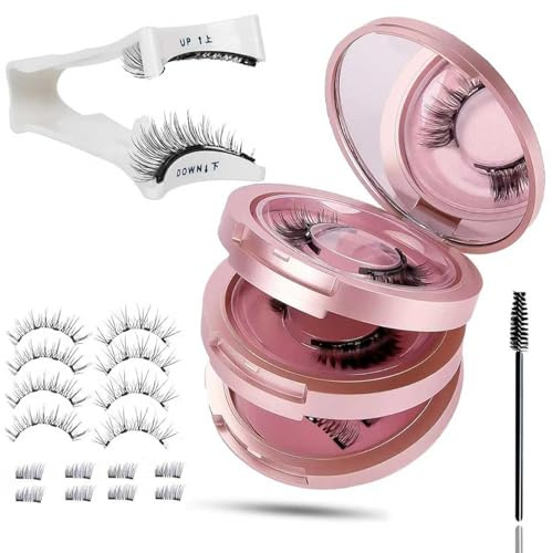 Valicaer 3 Pairs Pink Magnetic Eyelashes with Applicator, Reusable No Glue Magnetic Lashes, Easy to Wear & Remove, False Eyelashes Magnetic Eyelashes Natural Look