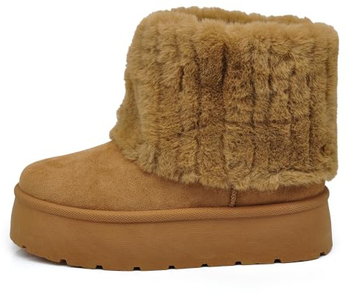 IF Stivali Stivaletti Caldi Invernali Da Donna Al Polpaccio Con Pelo Pelliccia Platform Zeppa Camoscio Sintetico T004