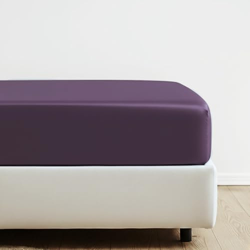Salad House Spannbettlaken 140x200, Lila: 100% ägyptische Baumwolle | Mako-Satin für Matratzen bis 28 cm und Boxspringbetten: kühlend im Sommer, atmungsaktiv, rutschfest und OEKO-TEX zertifiziert