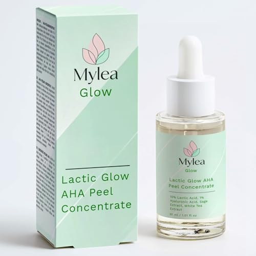 Mylea Glow AHA Peel Concentrate, Gesichtspeeling-Serum mit 10% Milchsäure und 1% Hyaluronsäure, aufhellende und feuchtigkeitsspendende Behandlung, für alle Hauttypen, Overnight ohne Ausspülen.