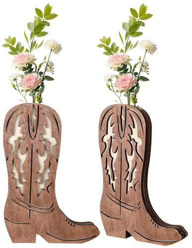 Vestamore Cowboy Boot Planter Set: Rustic Wall Decoration, Basswood Vase