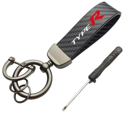 Porte-clés en Cuir Et Fibre De Carbone pour Voiture pour Honda Civic Type R Porte-Clés Fibre De Carbone avec Anneau en D Anti-Perte Accessoires De Voiture,Black-A