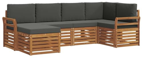 vidaXL Sofagarnituren 6 pcs Natur und Anthrazit Massivholz Akazie, Gartenlounge, modernes Outdoor-Sofa, strapazierfähige Möbel, Terassenkomfort-Set