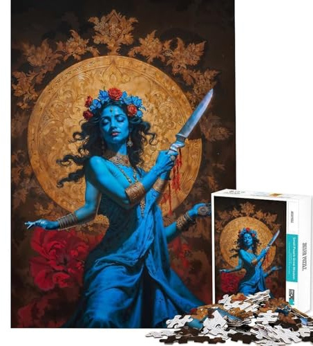 1000-teiliges Puzzle für Erwachsene Göttliche Kali-Göttin mit Messer Herausfordernd zu lösen Ideal für den Urlaub Anti-Stress-Spielzeug Geeignet für Personen ab 14 Jahren (38x26cm)