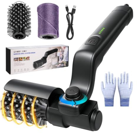 Electric Grill Brush for Outdoor Grill, 2026 Upgraded BBQ Grill Cleaner with 2 Brush Heads, 3-Speed Cordless Rechargeable Cleaning Brush, Adjustable Angle 180Mins Runtime for Barbecue Grates