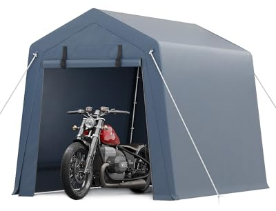 JustSmart Tragbarer Outdoor Carport & Geräteschuppen – Wasserdichter, UV-beständiger Unterstand für Motorrad, Fahrrad & Gartengeräte – Mit aufrollbarer Reißverschlusstür & Fenstern – Metallrahmen,