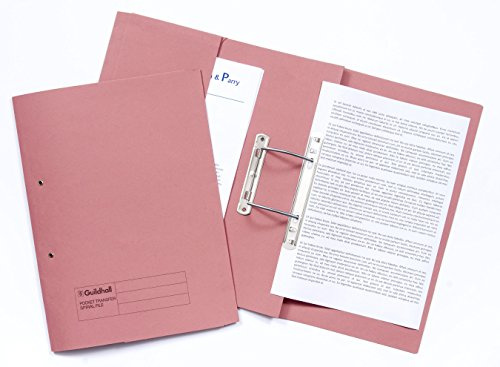Exacompta - Ref 349-PNKZ - Guildhall - Pocket Spiral File, 315gsm Heavyweight Manilla, Holds A4 & Foolscap Documents, Left Hand Pocket, Blue Angel Certified - Pink, Pack of 25