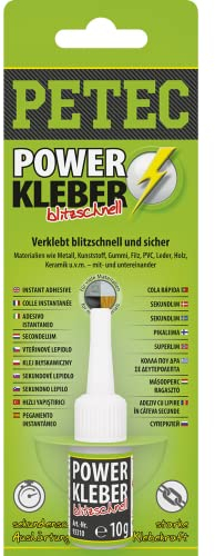 PETEC Power Kleber 10g Sekundenkleber blitzschnell Superkleber für viele Materialien, schnelltrocknender Flüssigkleber, Einkomponentenkleber