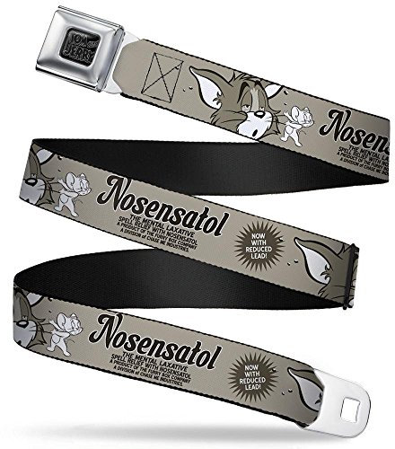 Buckle-Down Damen and Sicherheitsgurt in Schwarz/Silber – Tom & Jerry Nosenatol The Mental Laxative Grays/White/Black Gurtband Gürtel, Mehrfarbig, 1.5 Wide-24-38 Inches in Length