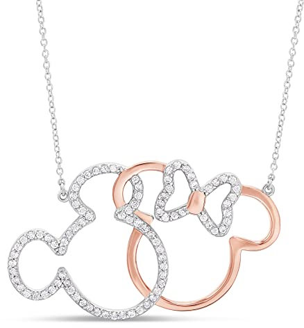 Disney Mickey and Minnie Mouse Sterling Silver and Rose Gold Plate 18” Necklace; Mickey's 90th Birthday AnniversaryJewelry for Women and Girls