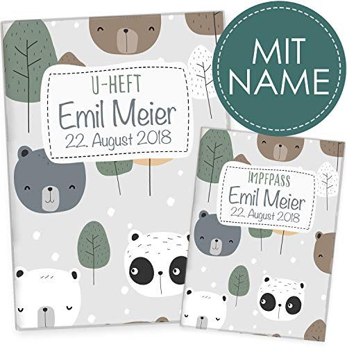 Cozy Racoon U-Heft- und Impfpasshülle mit Personalisierung | 3- teiliges Set | Hochwertige Hülle für Untersuchungsheft und Impfpass Deines Kindes | Design Bären