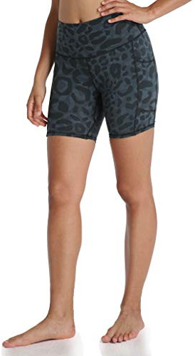 Colorfulkoala Radlerhose Damen mit Taschen Kurze Sporthose Kurze Leggings Hohe Taille Radlershorts für Yoga Gym Shorts Sommer (XL, Blauer Leopard)