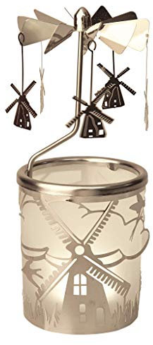 Kerzenfarm Windmühle Drehkarussell für Teelichter, Metall und Glas, 16,5 cm hoch, silber, 6 x 6 x 16,5 cm
