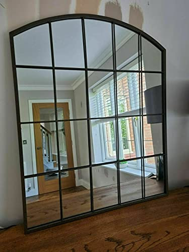 DEENZ Large Rectangle Arch Window Mirror Indoor/Outdoor Durable Metal Frame Wall Mounted Home 76X96Cm Indoor Outdoor Garden Living room