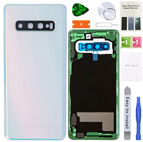 XFU Akkudeckel Backcover für Samsung Galaxy S10 G973F Original Rückseite Glas Batterieabdeckung Ersatz Reparatur Set Mit Kameraobjektiv,Kleber,Werkzeuge,Reparaturanleitung,Handyhülle(Prism Weiß)