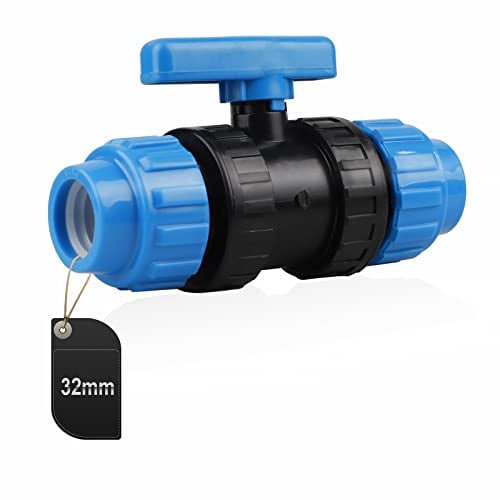 SWAWIS Kugelhahn für PE-Rohr Kunststoff Kugelhahn PP-Fitting Verschraubung für PE-Rohr PE Rohr Kugelhahn, 32mm (Blau)