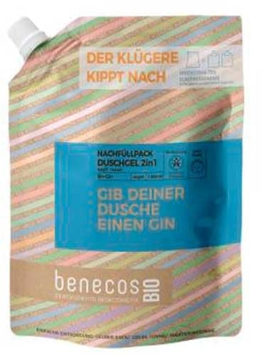 BenecosBIO Nachfüllbeutel Duschgel 2in1 Gib deiner Dusche einen Gin - Bio-Gin - zertifizierte Naturkosmetik - vegan - sanfte Reinigung für Haut & Haare - 1000ml