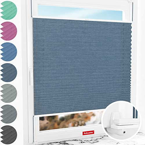 Schuette® Plissee ohne Bohren ● Melange Kollektion: After Rain (Blau) ● 30x120cm (Breite x Höhe) ● Suprafix Faltrollo Klemmfix Zum Festdrehen Rollo ● 60 Sekunden Montage inkl. Video