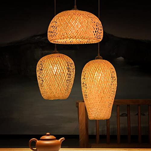 FUMIMID Pendelleuchten Bambus Hängelampe Natürliche Rattan Pendellampe 3-Flammig Esstisch Hängeleuchte Retro Lampenschirm Vintage E27 Höhenverstellbare Kronleuchter Restaurant Landhaus Beleuchtung