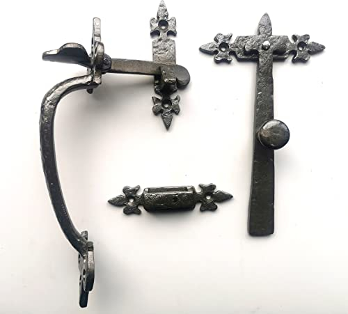 Brass & Metal Set aus antikem Eisen, Fleur de LYS Daumenriegel aus Gusseisen, 22,9 cm – Cottage Country Suffolk Türriegel für Tore, 22,9 cm
