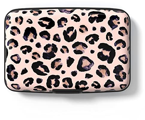 Hsxnam Étui pour cartes de crédit en aluminium - Blocage RFID - Joli étui pour cartes de visite - Pour homme et femme, Rose/motif léopard, Moderne