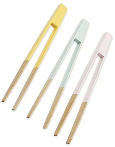 Bestron Lot de 3 pinces de service en bambou naturel de 25 cm de long pour usage domestique Idéal pour gaufriers Bestron Poffertjes ou crêpeuses Multicolore
