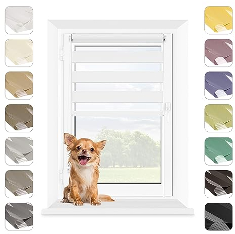 MARDOM Rollos für Fenster Ohne Bohren, Duo Rollo Tag und Nacht, Rollo Ohne Bohren, Doppelrollo Klemmfix Ohne Bohren, Fensterrollo Innen, Jalousien (Weiß, 115x140 cm (Stoffbreite: 111)