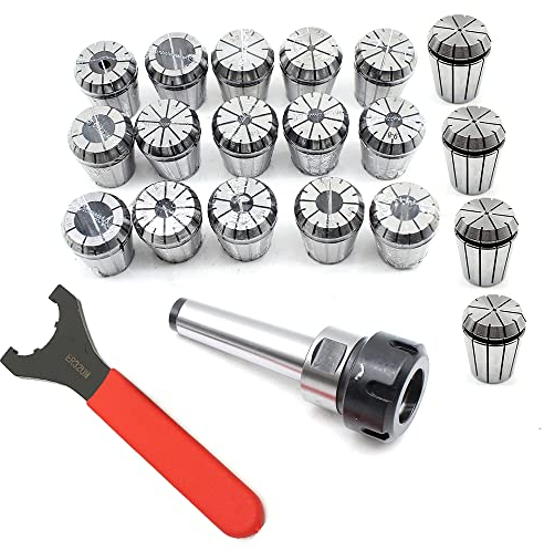 21 Stk MT2 ER32 M10 Spannzangen Satz Spanner Klemmbereich 1-20mm CNC Werkzeug Spannzangenfutter MK2 mit Schraubenschlüssel und Box, für Industrie Fräsmaschinen