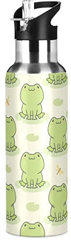 Bouteille d'eau en acier inoxydable avec paille, jolie grenouille isotherme pour enfants et adultes, bidon etanche 1l