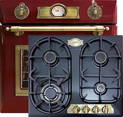 Kaiser Set di fornelli a gas EH 6355 RotEm + KG 6325 Em Turbo, set di forno elettrico, autark, 79L, forno da incasso, 8 funzioni + piano cottura a gas retrò 60 cm, smaltato nero, propano/gas naturale