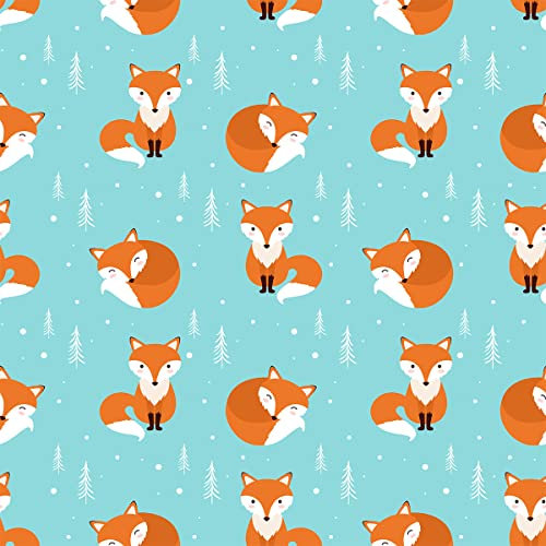 Loussiesd Süßer Fuchs Polsterstoff,Meterware,Karikatur Waldfüchse,Dekorationsstoff für Polster und Heimwerkerprojekte,Kinder Kawaii Wildtier,wasserdichter Outdoor Stoff,92x160cm,Blau Orange