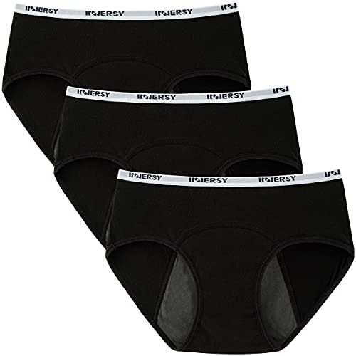 INNERSY Mutande Mestruale Ragazza Nero Slip Ciclo Cotone Mutandine Igieniche Adolescenti 3 Pacco (16 Anni, 3 Nero Classico)