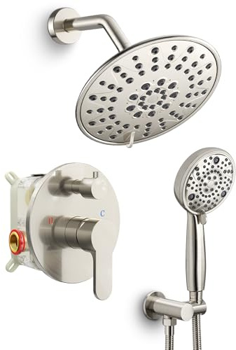 SR SUN RISE Shower Faucet - 8 Inch Multifunctional High Pressure Shower Head System with Handheld Shower Head Fixtures - Valve Included - Brushed Nickel